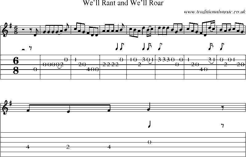 Guitar Tab and Sheet Music for We'll Rant And We'll Roar