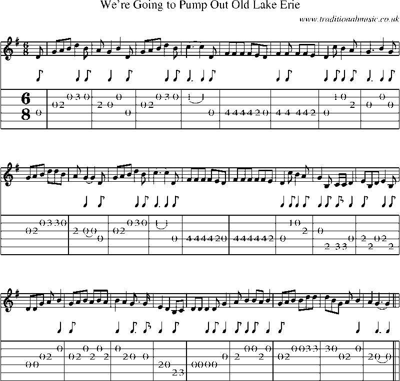 Guitar Tab and Sheet Music for We're Going To Pump Out Old Lake Erie