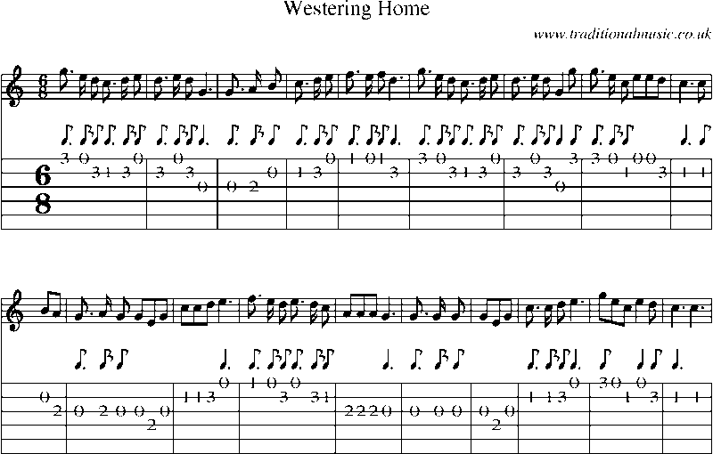 Guitar Tab and Sheet Music for Westering Home