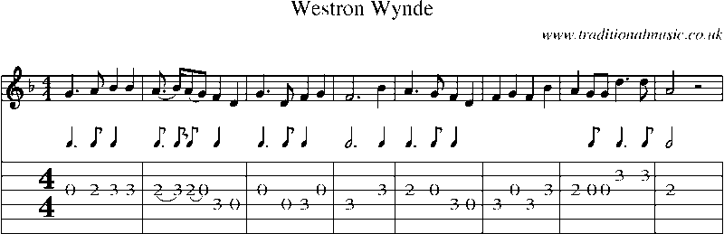 Guitar Tab and Sheet Music for Westron Wynde