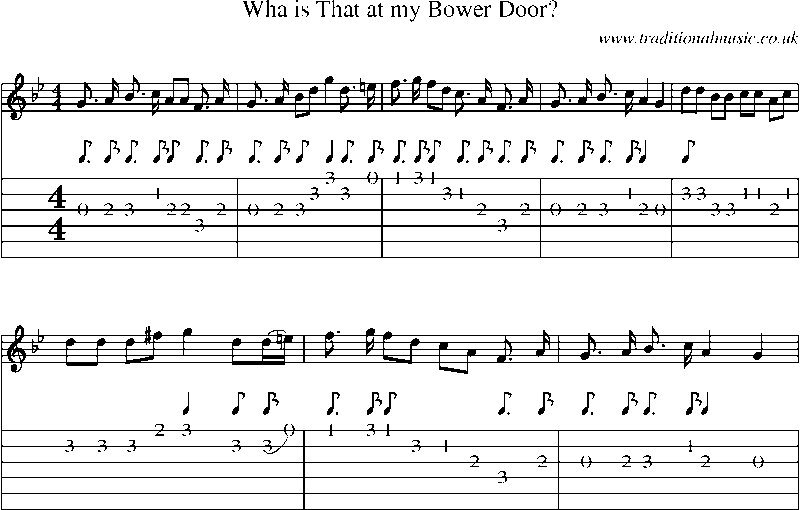 Guitar Tab and Sheet Music for Wha Is That At My Bower Door?