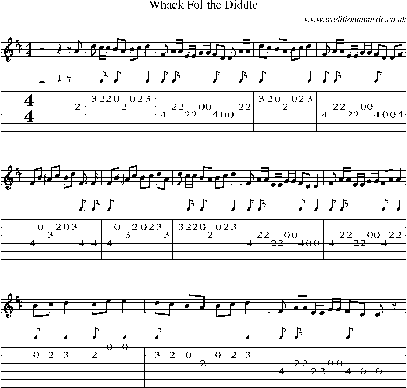Guitar Tab and Sheet Music for Whack Fol The Diddle