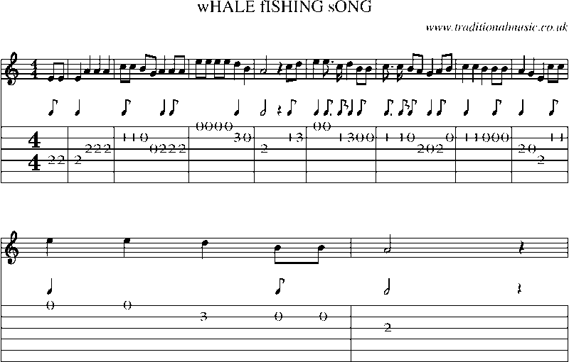 Guitar Tab and Sheet Music for Whale Fishing Song(1)