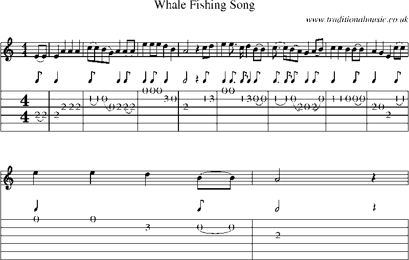 Guitar Tab and Sheet Music for Whale Fishing Song
