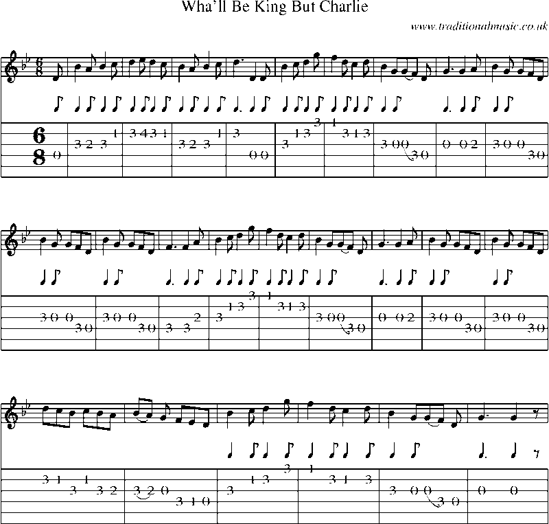 Guitar Tab and Sheet Music for Wha'll Be King But Charlie