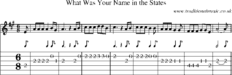 Guitar Tab and Sheet Music for What Was Your Name In The States