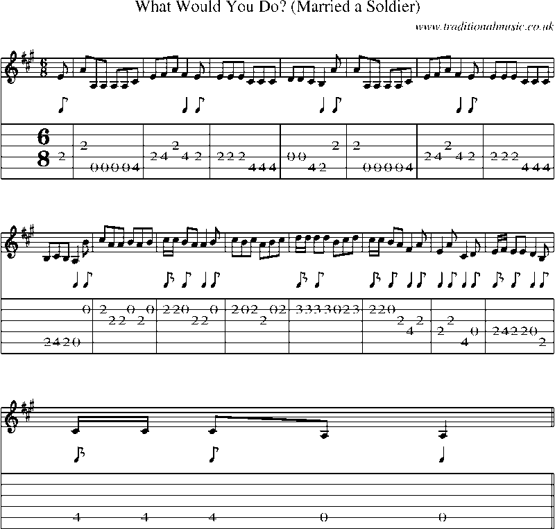 Guitar Tab and Sheet Music for What Would You Do? (married A Soldier)