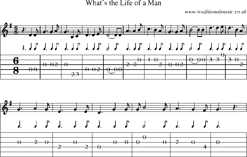 Guitar Tab and Sheet Music for What's The Life Of A Man