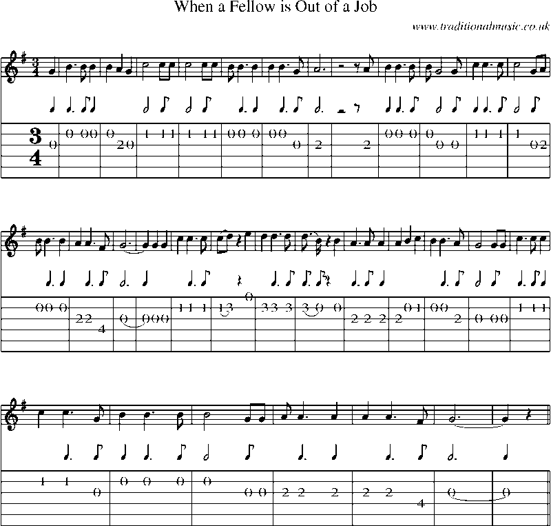 Guitar Tab and Sheet Music for When A Fellow Is Out Of A Job