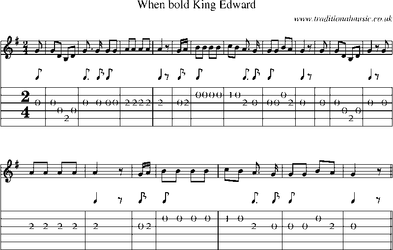 Guitar Tab and Sheet Music for When Bold King Edward