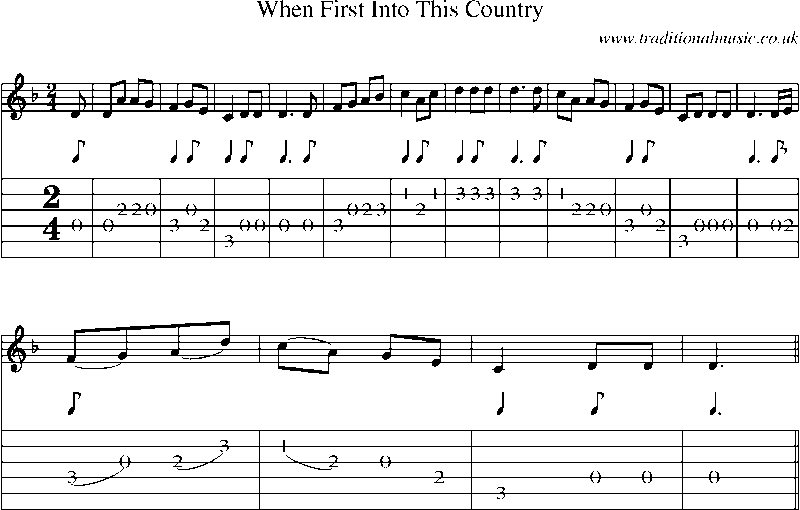 Guitar Tab and Sheet Music for When First Into This Country