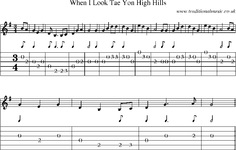 Guitar Tab and Sheet Music for When I Look Tae Yon High Hills
