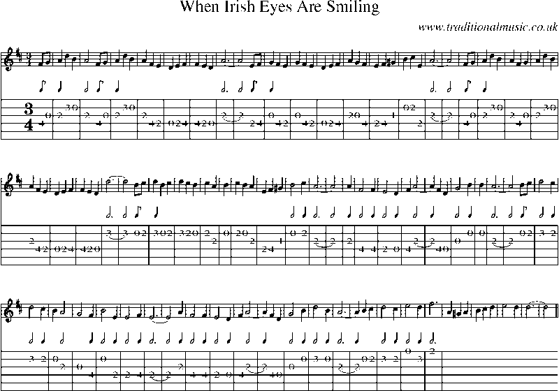 Guitar Tab and Sheet Music for When Irish Eyes Are Smiling