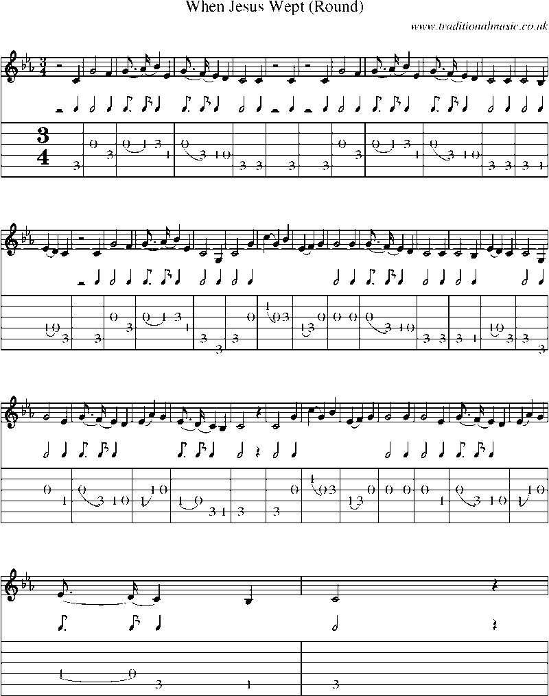 Guitar Tab and Sheet Music for When Jesus Wept (round)