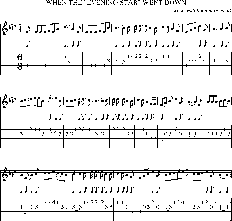 Guitar Tab and Sheet Music for When The Evening Star Went Down