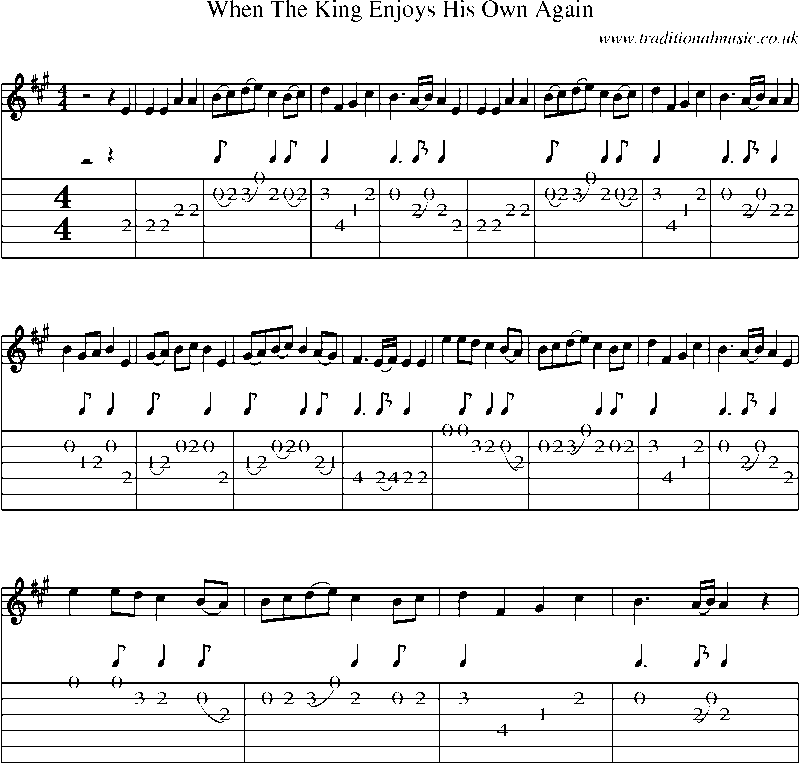 Guitar Tab and Sheet Music for When The King Enjoys His Own Again