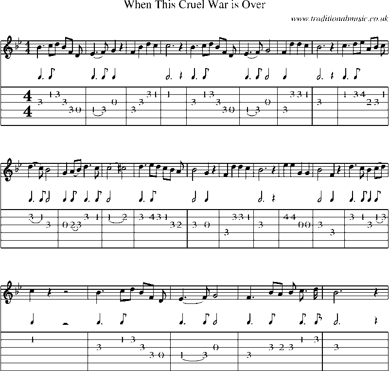 Guitar Tab and Sheet Music for When This Cruel War Is Over