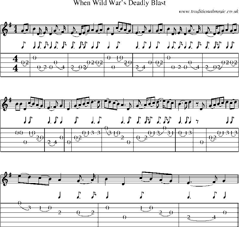 Guitar Tab and Sheet Music for When Wild War's Deadly Blast