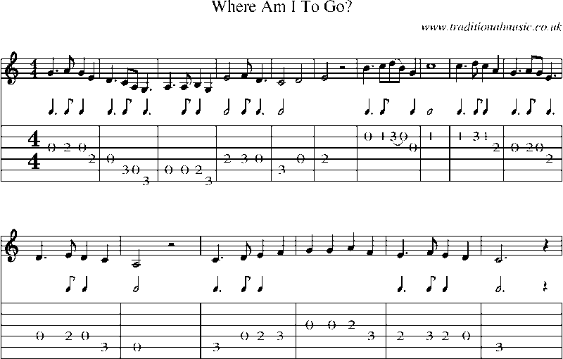 Guitar Tab and Sheet Music for Where Am I To Go?(1)