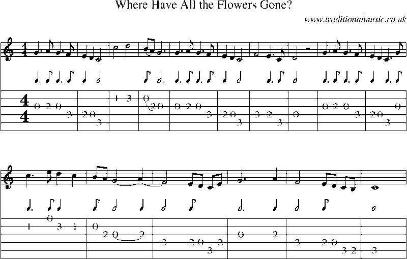 Guitar Tab and Sheet Music for Where Have All The Flowers Gone?