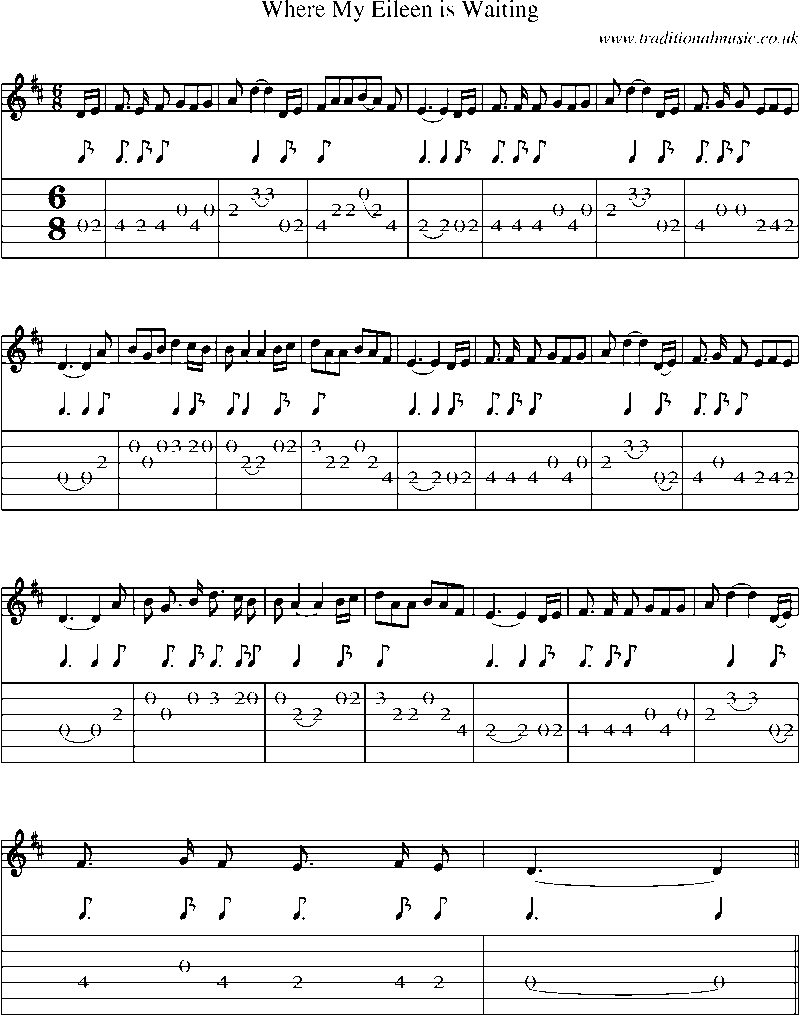 Guitar Tab and Sheet Music for Where My Eileen Is Waiting