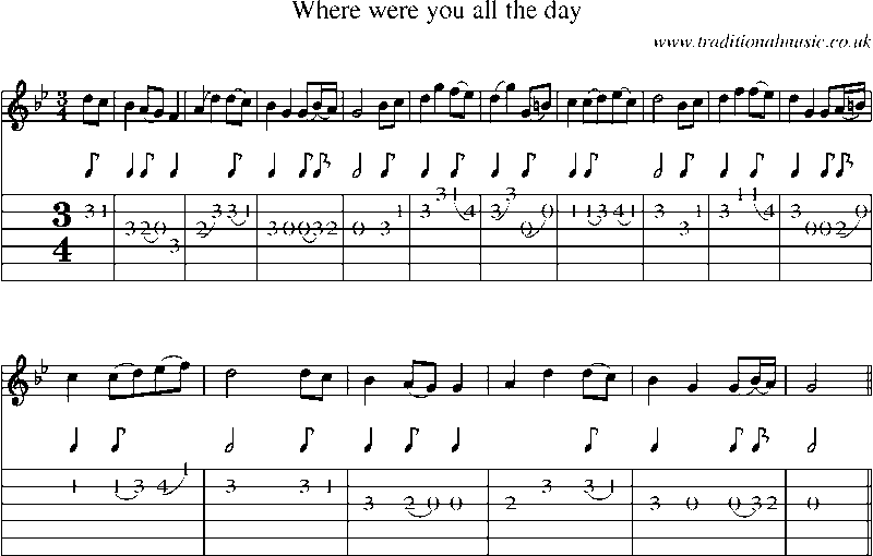 Guitar Tab and Sheet Music for Where Were You All The Day(1)