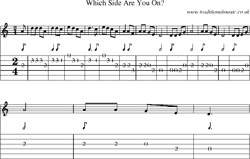 Guitar Tab and Sheet Music for Which Side Are You On?