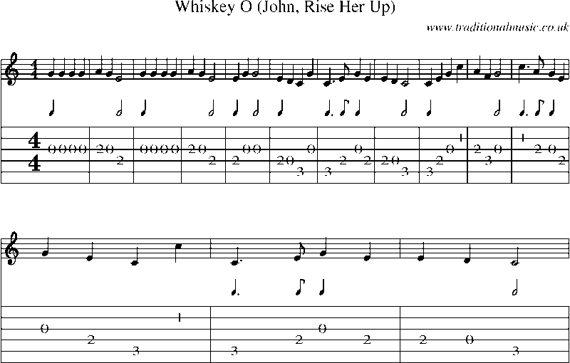 Guitar Tab and Sheet Music for Whiskey O (john, Rise Her Up)