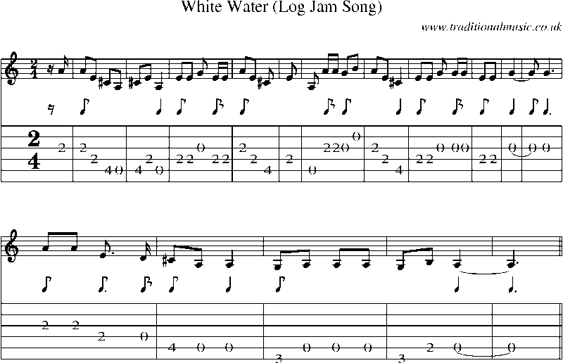 Guitar Tab and Sheet Music for White Water (log Jam Song)