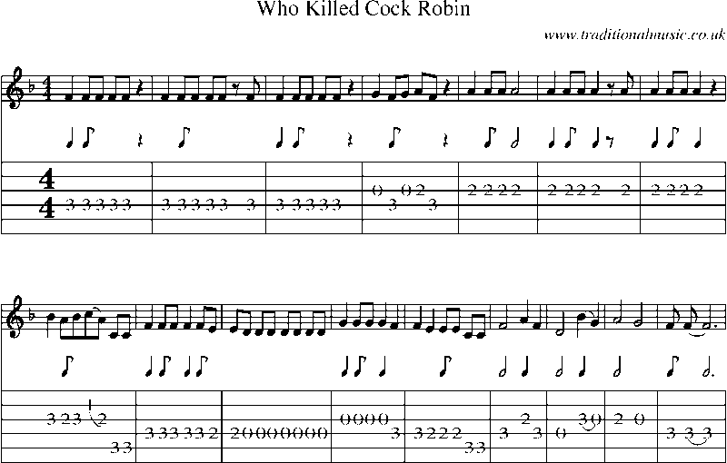 Guitar Tab and Sheet Music for Who Killed Cock Robin