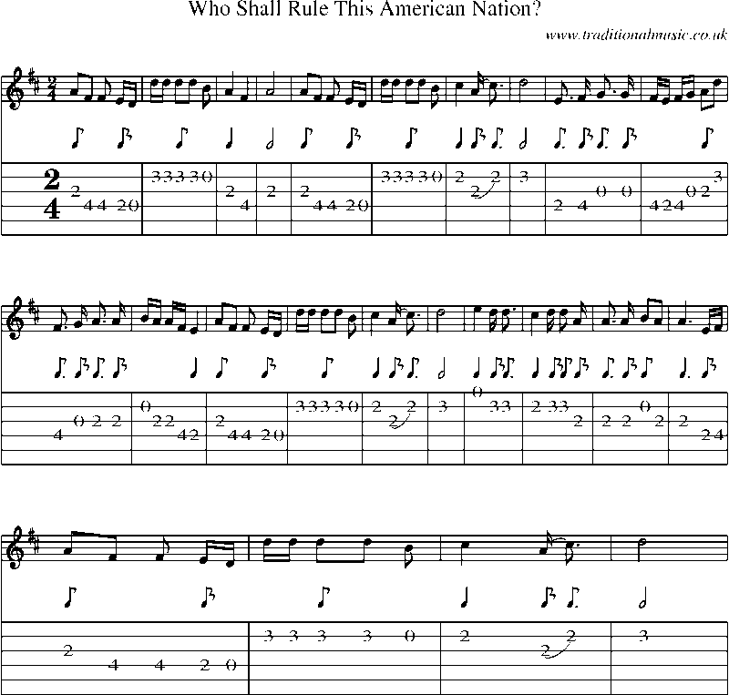 Guitar Tab and Sheet Music for Who Shall Rule This American Nation?