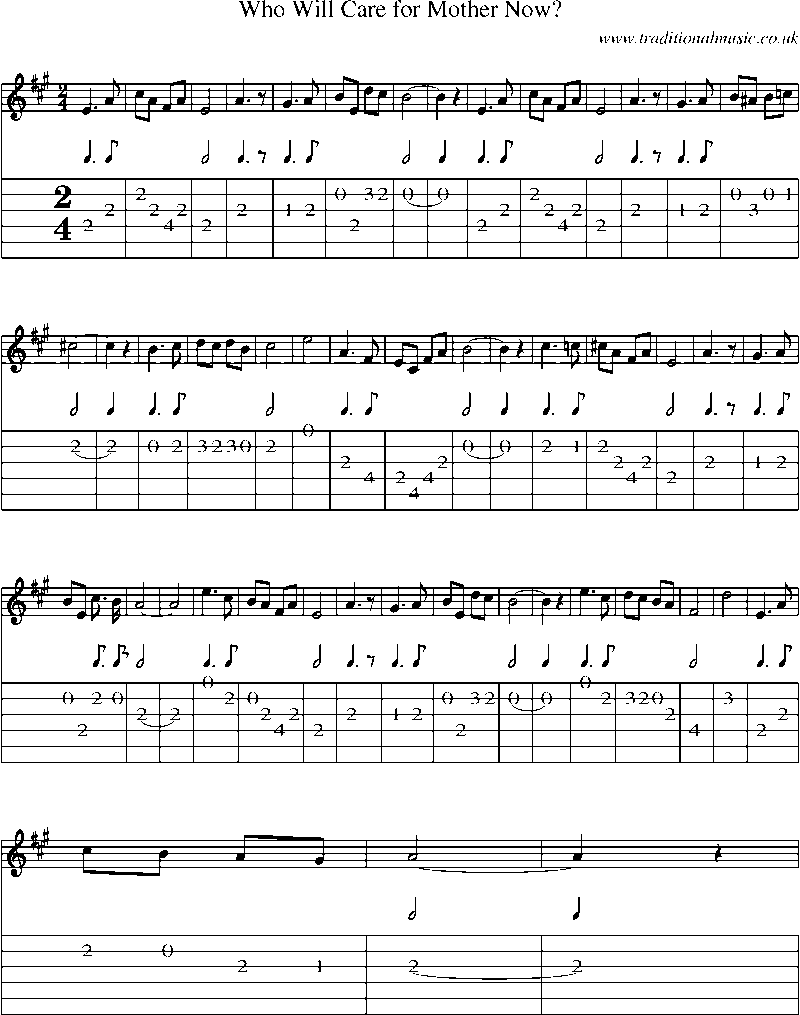 Guitar Tab and Sheet Music for Who Will Care For Mother Now?