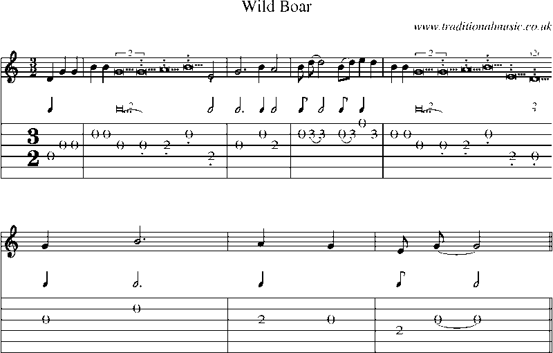 Guitar Tab and Sheet Music for Wild Boar