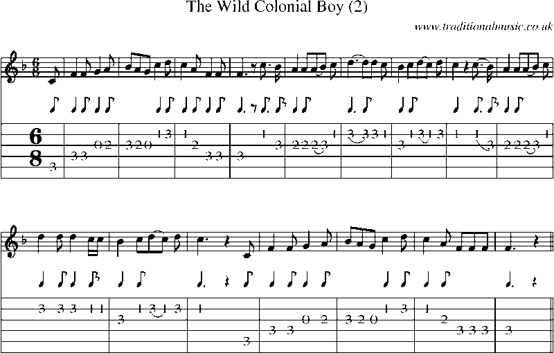 Guitar Tab and Sheet Music for The Wild Colonial Boy (2)
