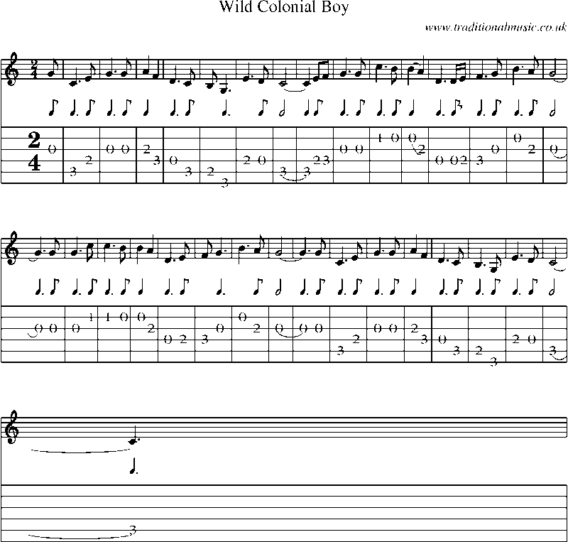 Guitar Tab and Sheet Music for Wild Colonial Boy