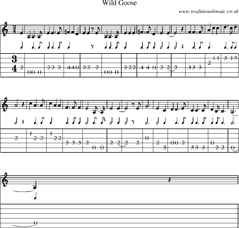 Guitar Tab and Sheet Music for Wild Goose