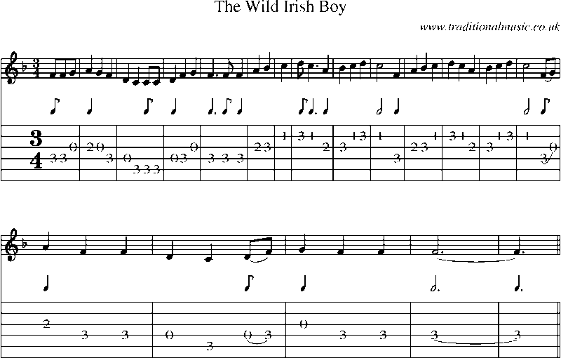 Guitar Tab and Sheet Music for The Wild Irish Boy