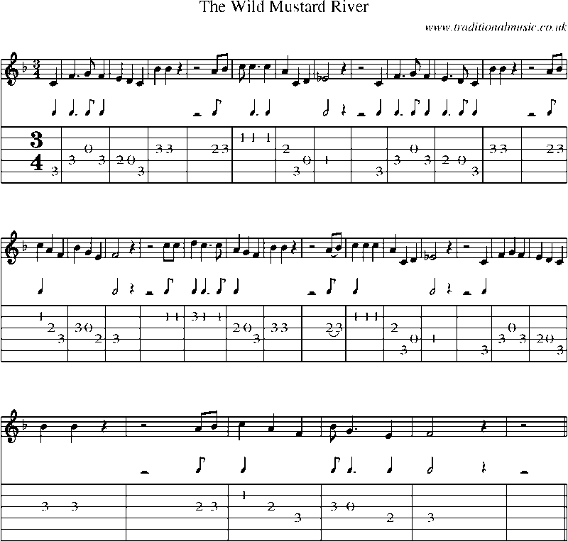Guitar Tab and Sheet Music for The Wild Mustard River