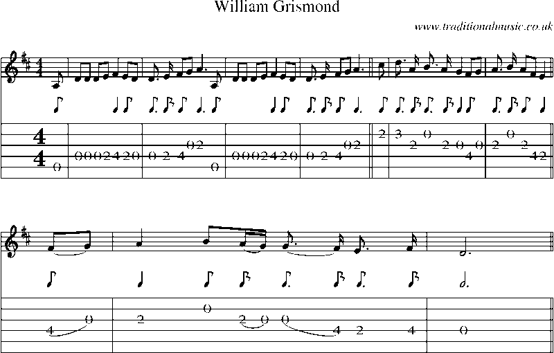 Guitar Tab and Sheet Music for William Grismond