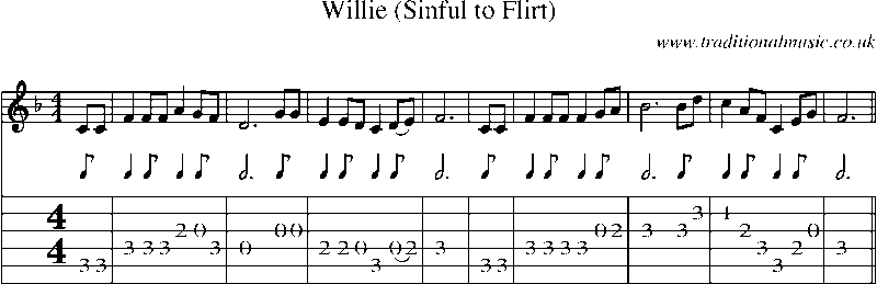 Guitar Tab and Sheet Music for Willie (sinful To Flirt)