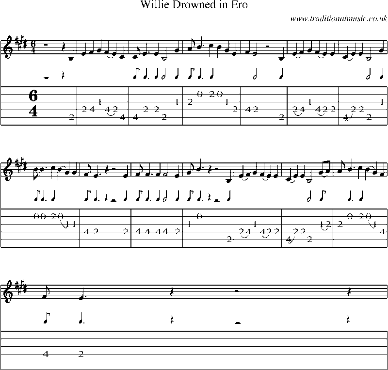 Guitar Tab and Sheet Music for Willie Drowned In Ero