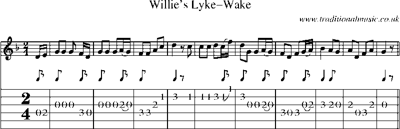 Guitar Tab and Sheet Music for Willie's Lyke-wake
