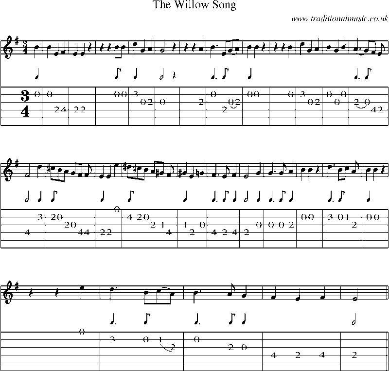 Guitar Tab and Sheet Music for The Willow Song