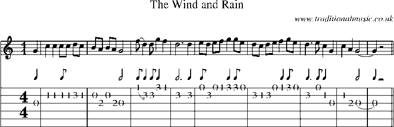 Guitar Tab and Sheet Music for The Wind And Rain