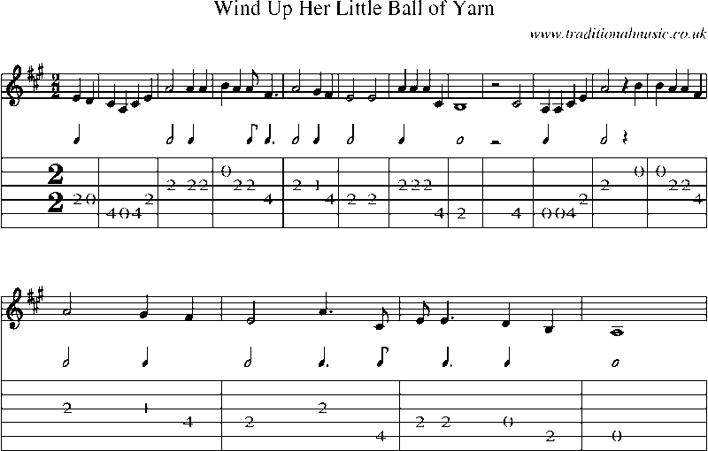 Guitar Tab and Sheet Music for Wind Up Her Little Ball Of Yarn