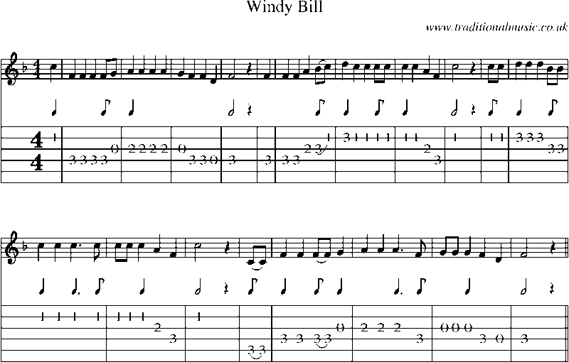 Guitar Tab and Sheet Music for Windy Bill