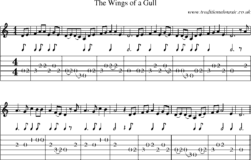 Guitar Tab and Sheet Music for The Wings Of A Gull