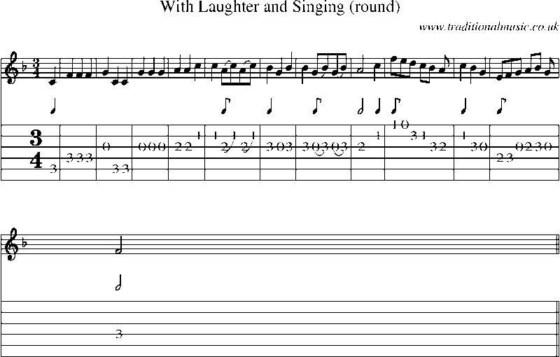 Guitar Tab and Sheet Music for With Laughter And Singing (round)