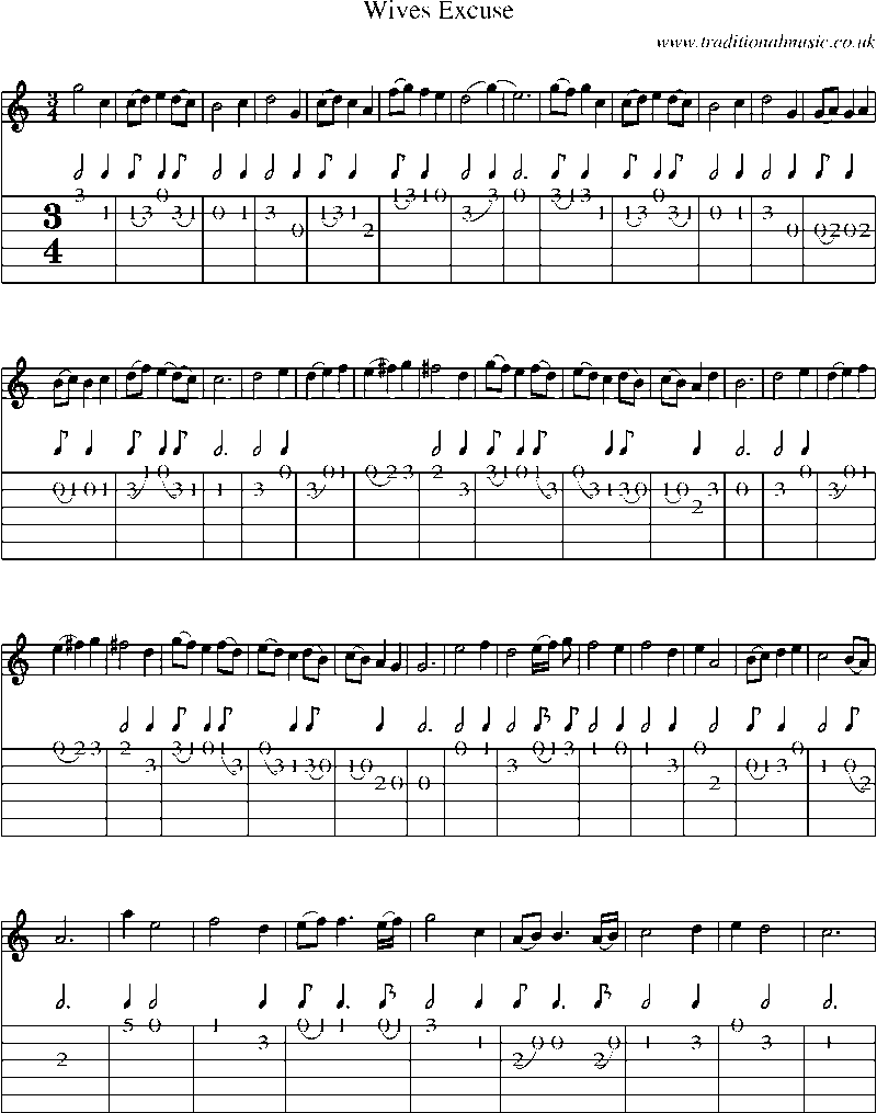 Guitar Tab and Sheet Music for Wives Excuse