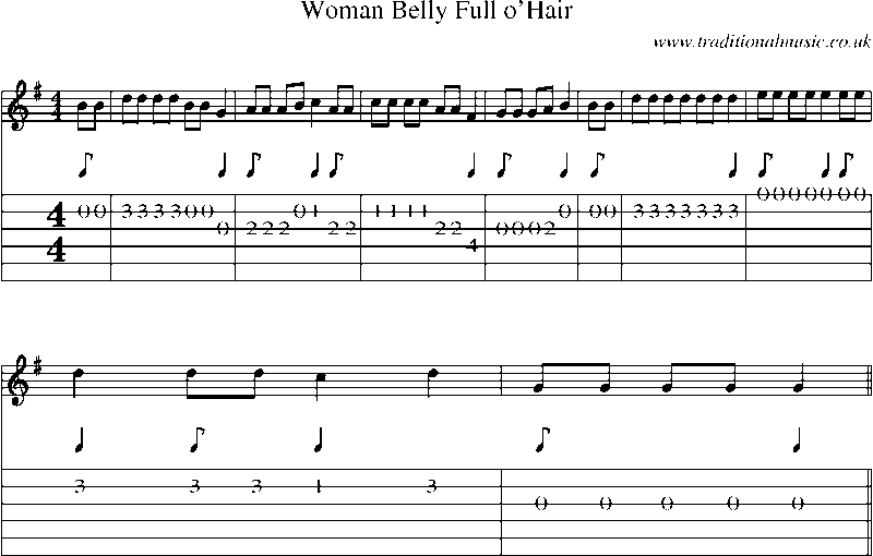 Guitar Tab and Sheet Music for Woman Belly Full O'hair